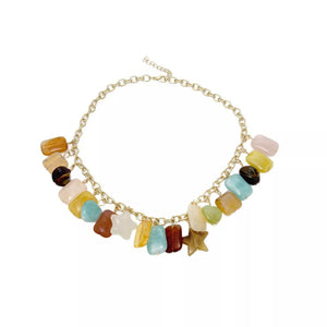 Bohemian Multi-color Gemstone 18k Gold-plated Necklace in Gold, alternate angle
