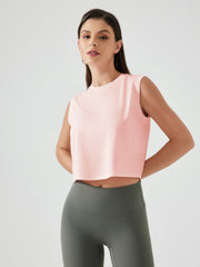 Sculpted crop active muscle tee in watermelon pink, sleeveless, crewneck, relaxed fit
