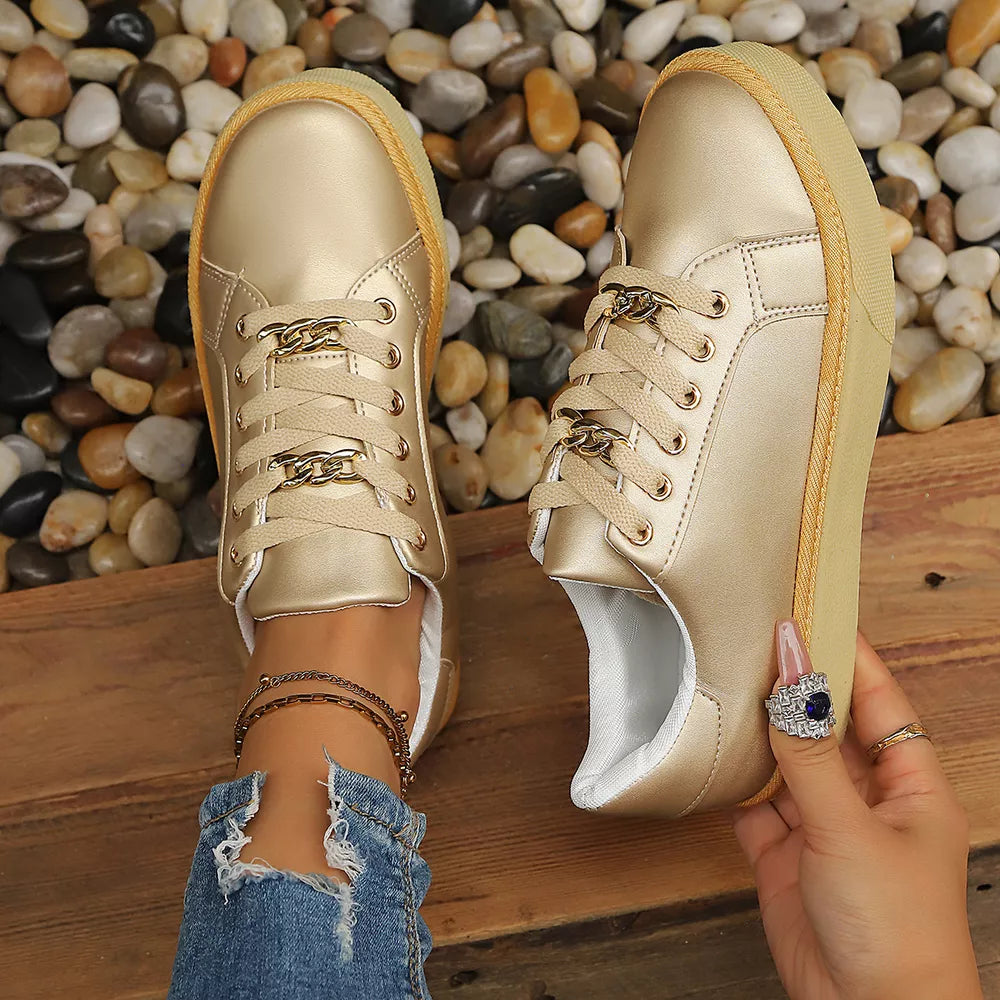 Round Toe Platform Sneakers in White, view 15