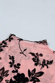 Floral Print Mesh Long Sleeve Blouse in Dusty Pink, fit detail