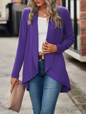 Army Green cardigan with hip-length and open-front