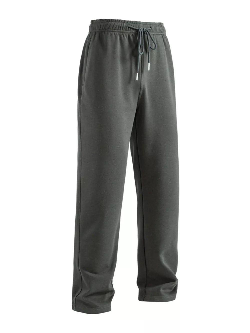 Men's dark gray drawstring loose fit sweatpants with side pockets.
