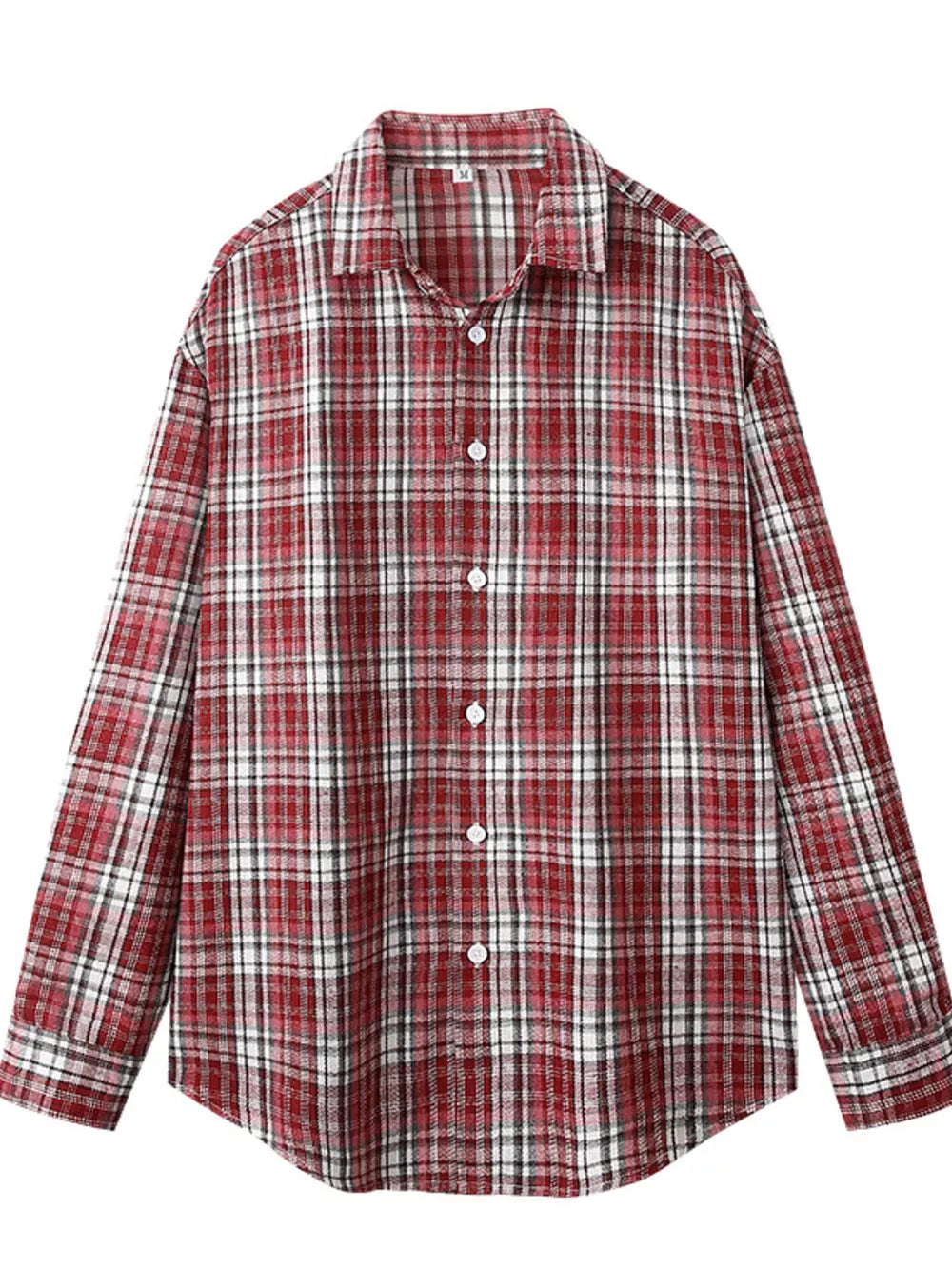 Relaxed fit cotton plaid button-up shirt in Red Grid.