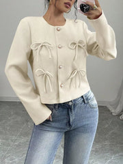 Chic Bow-embellished Cropped Jacket
