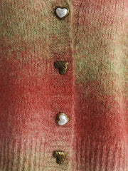 Ombre knit cardigan with heart buttons and textured acrylic blend fabric.