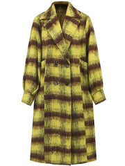 Checked plaid oversized cocoon coat in lime with double-breasted closure and wide lapels.