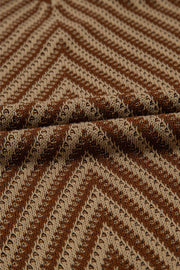 Chevron knit vest in brown and tan with open-knit texture and diagonal stripes.