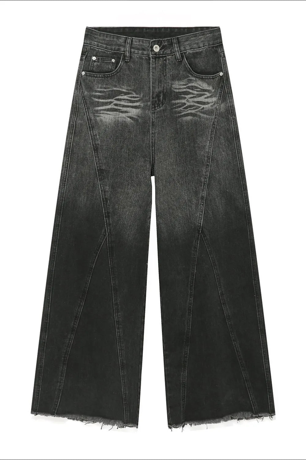 Faded panel wide-leg jeans in dark denim with a raw hem.