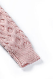 Blush pink cable knit cropped off-the-shoulder top sleeve detail