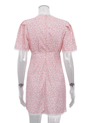 Charming Puff Sleeve Mini Dress With Lace