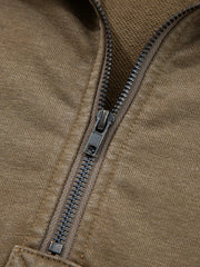 Mineral wash hoodie in coffee brown with a half zip detail.