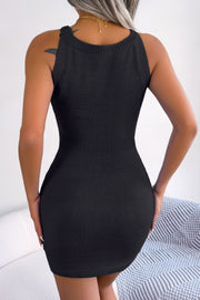 Black cable knit halterneck mini dress with button detail
