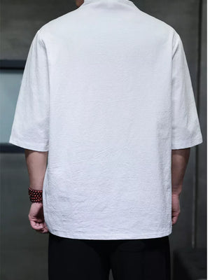 Men's Plus Size Solid 3/4 Sleeve Shirt, side view