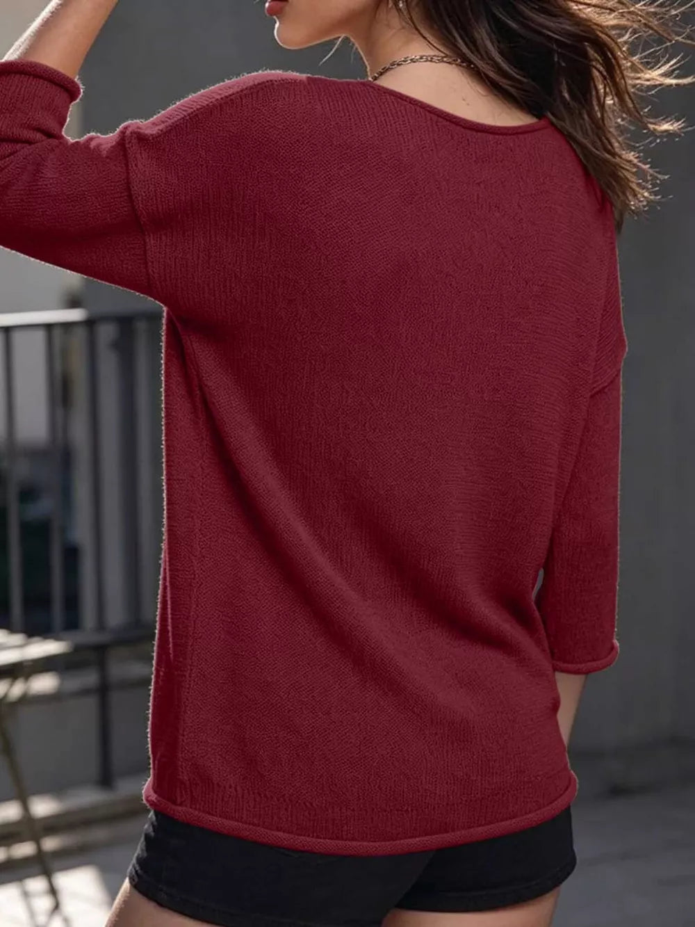 V-neck Chest Pocket Knit Top in Black, product detail