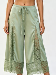 Lace Trim Wide-leg Cropped Pants in White, view 20