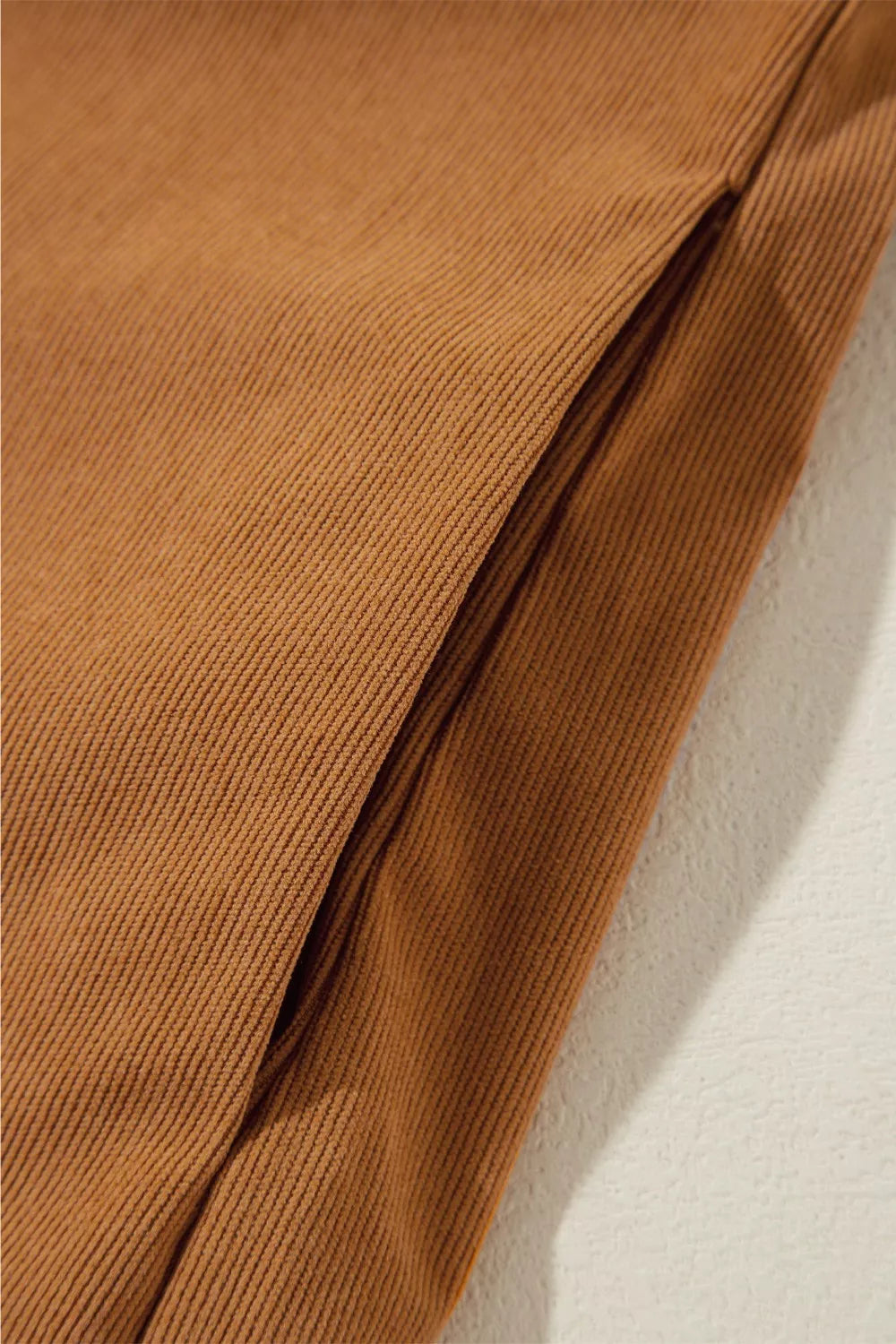 Caramel corduroy mini dress with side pocket detail