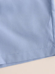 Sky blue toddler shorts with a stitched hem detail.