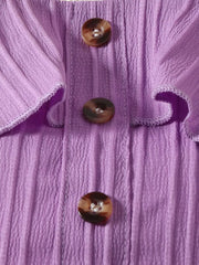 Violet ruffled ribbed toddler set with button detail