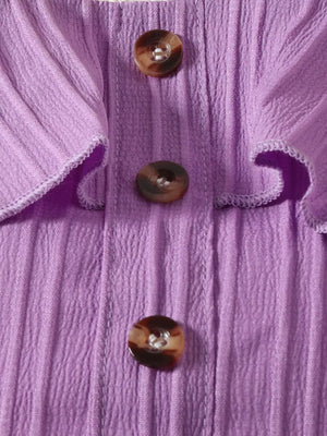 Violet ruffled ribbed toddler set with button detail