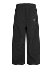 Black wide-leg sweatpants with crinkled texture and logo detail