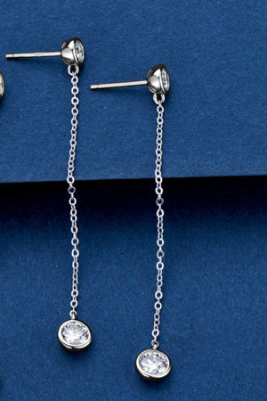 Silver chain drop earrings with a bezel-set crystal charm