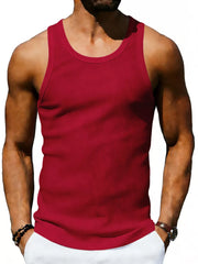 Men's Full Size Round Neck Tank in White, editorial view