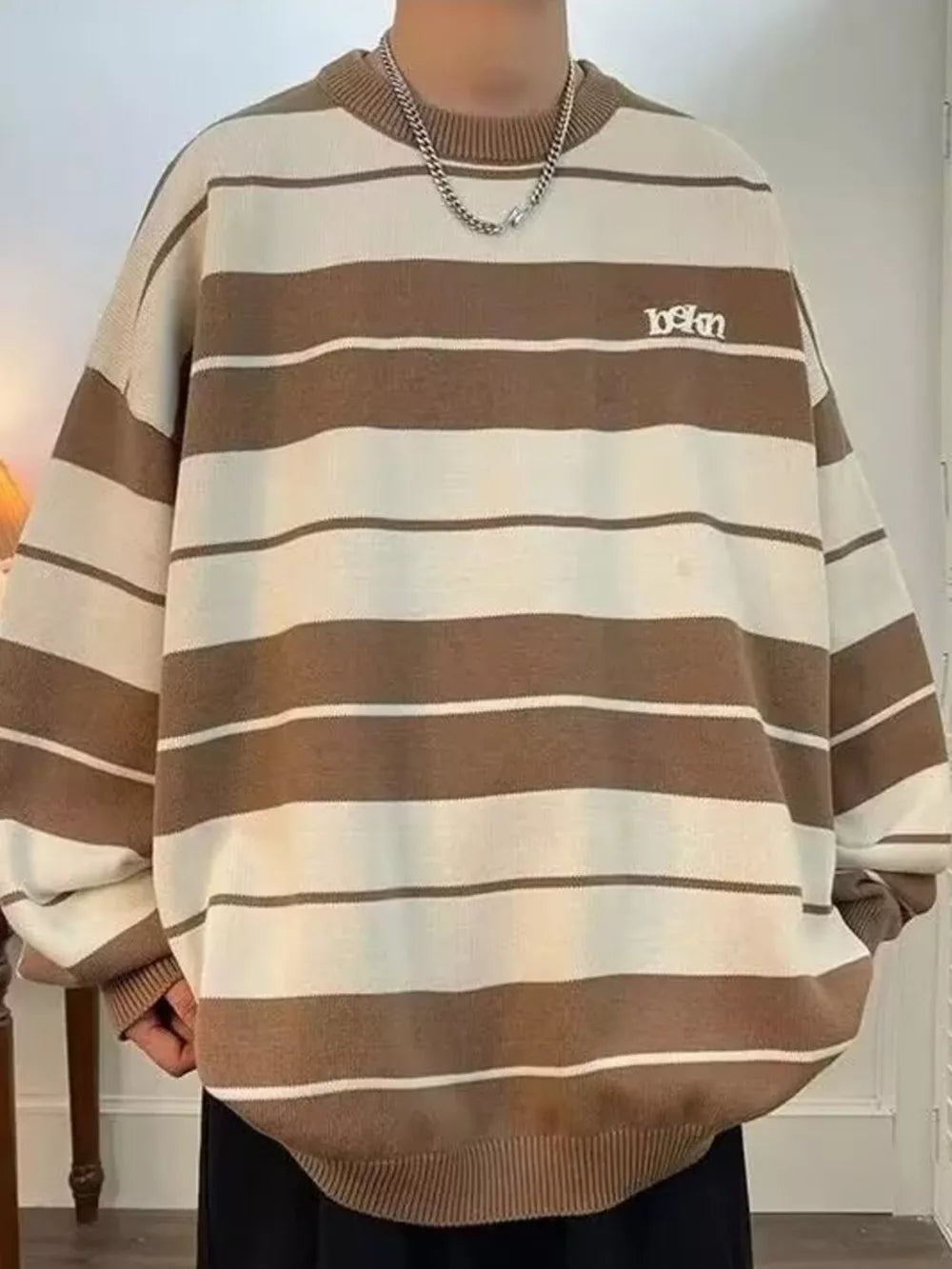 Men's Dropped Shoulder Long Sleeve Sweater in Black, model styling view