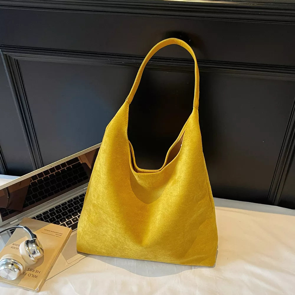 Solid Color Large Shoulder Bag in Black, back view