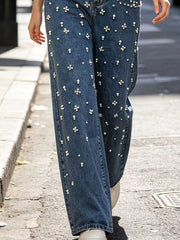 Rhinestone-embellished Wide-leg Jeans