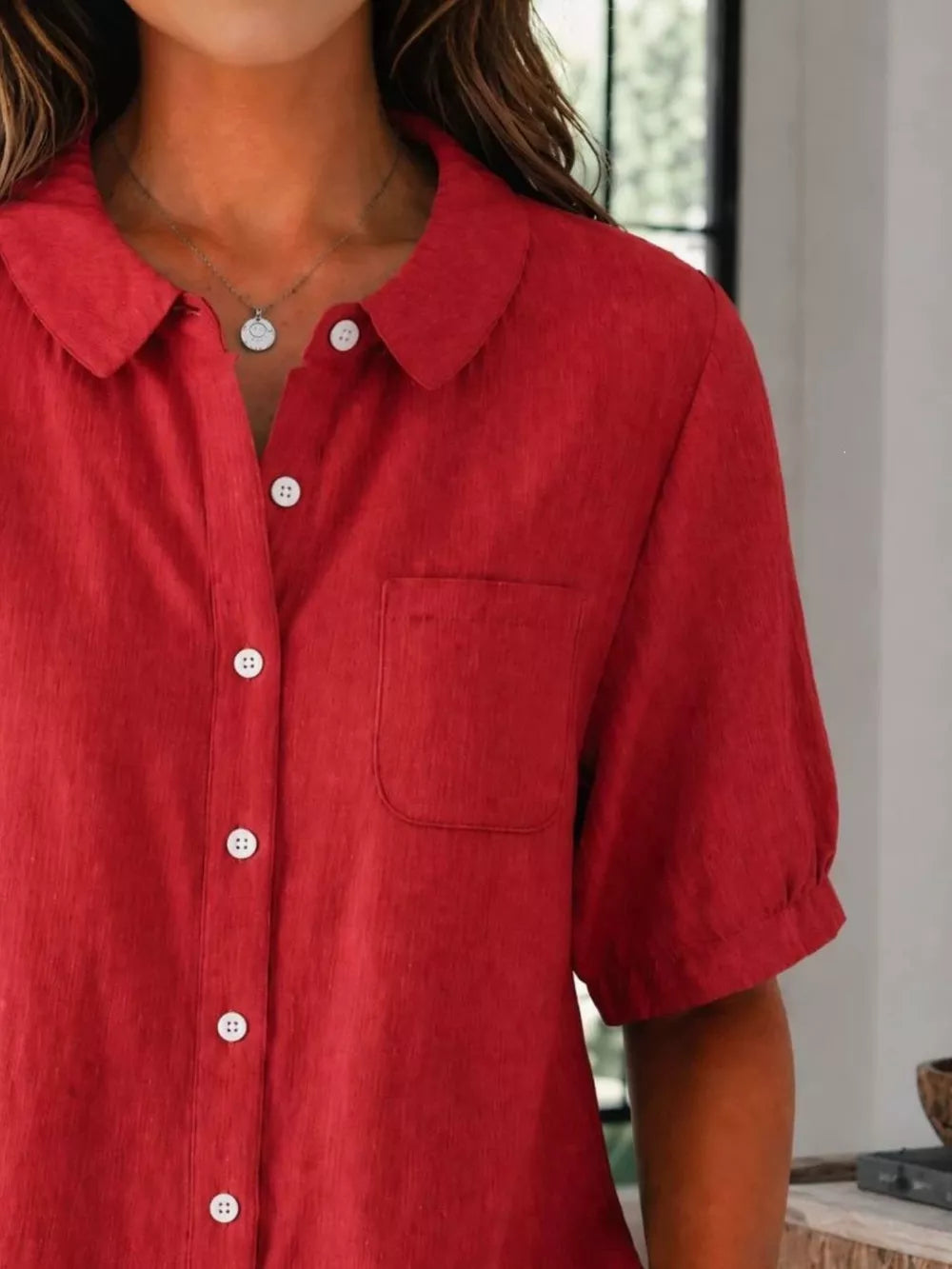 Full Size Button Up Short Sleeve Shirt Plus Size, editorial view