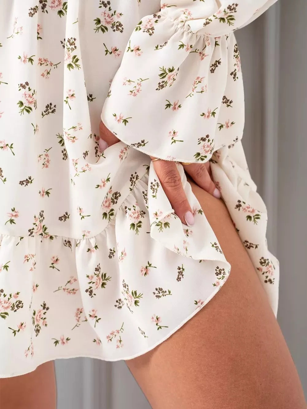 Off-shoulder Floral Ruffle Dress in Blue, alternate angle