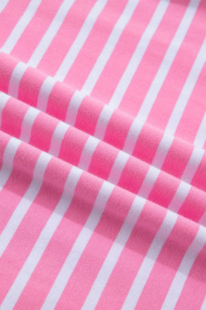 Pink and white striped cotton t-shirt with a round neck.