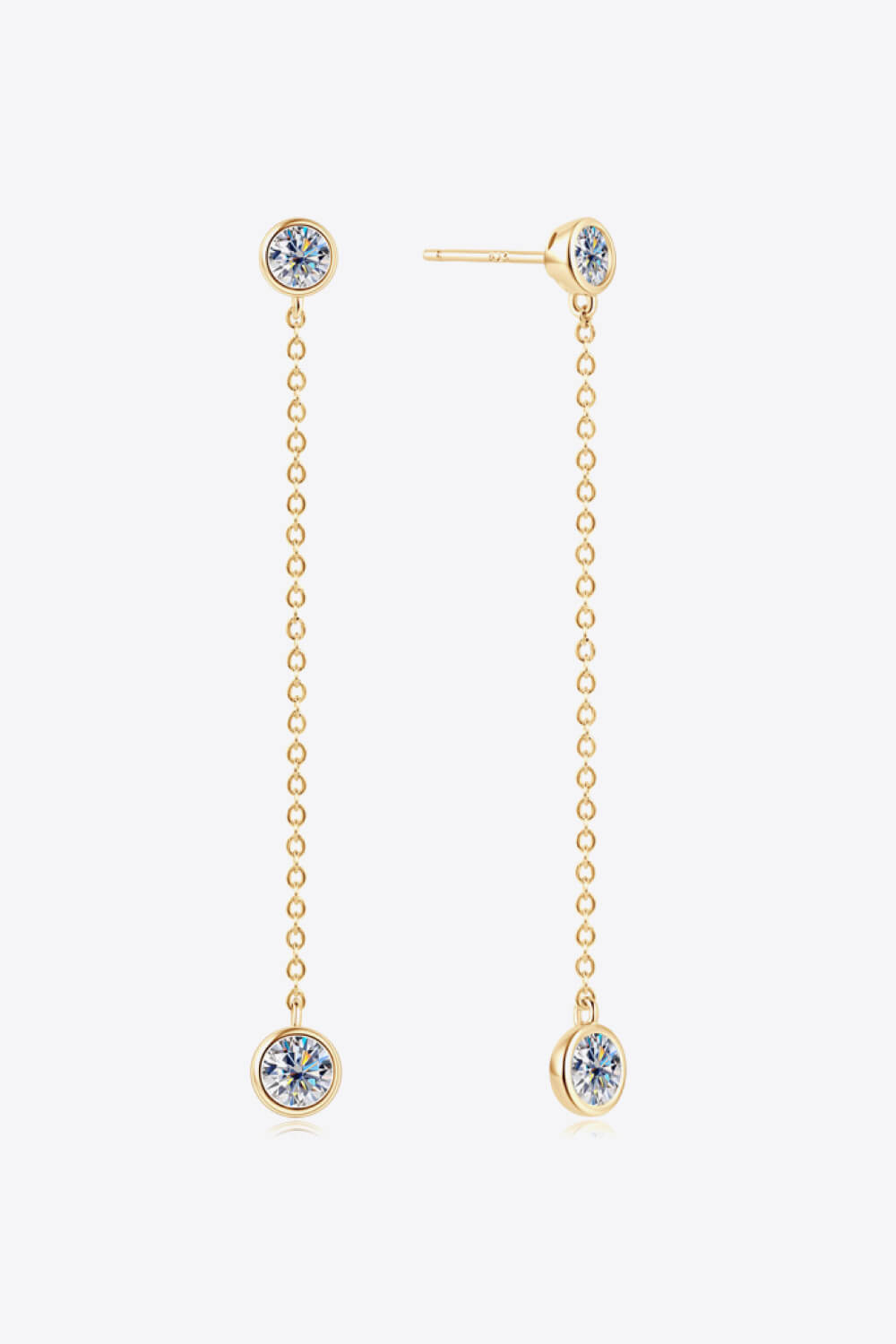 Gold chain drop earrings with bezel-set crystal charms