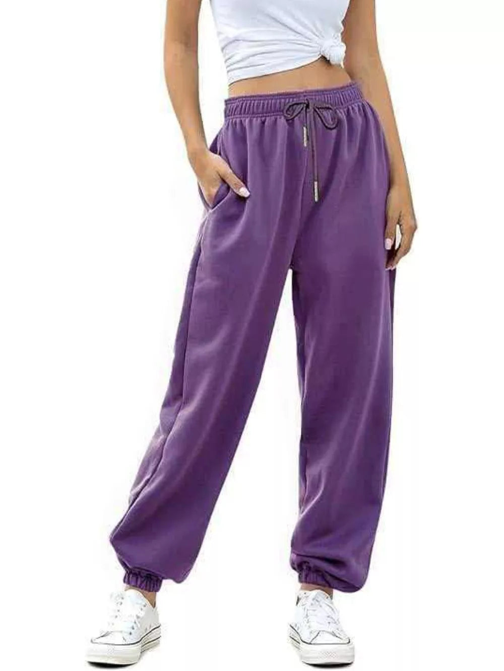 Loose Fit Drawstring Joggers in Pink, view 11