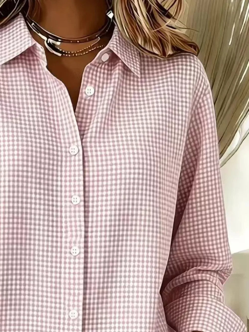 Plus Size Plaid Button Up Long Sleeve Shirt, side view