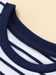Toddler striped cotton crew neck t-shirt with navy trim