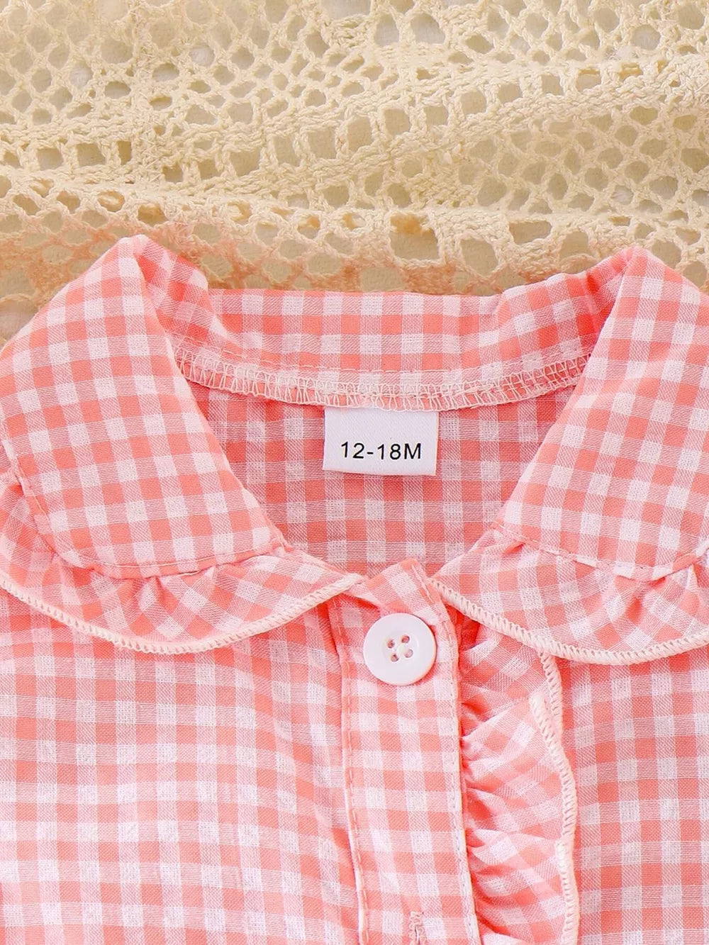 Children's Gingham Ruffle Collar Sleeveless Shirt in Yellow, fit detail
