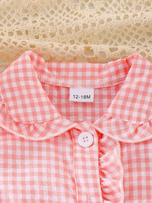 Children's Gingham Ruffle Collar Sleeveless Shirt in Yellow, fit detail