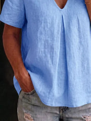 Effortlessly Chic Pleated V-neck Shirt