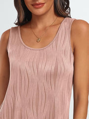 Textured wave tank top in dusty pink with a scoop neck.