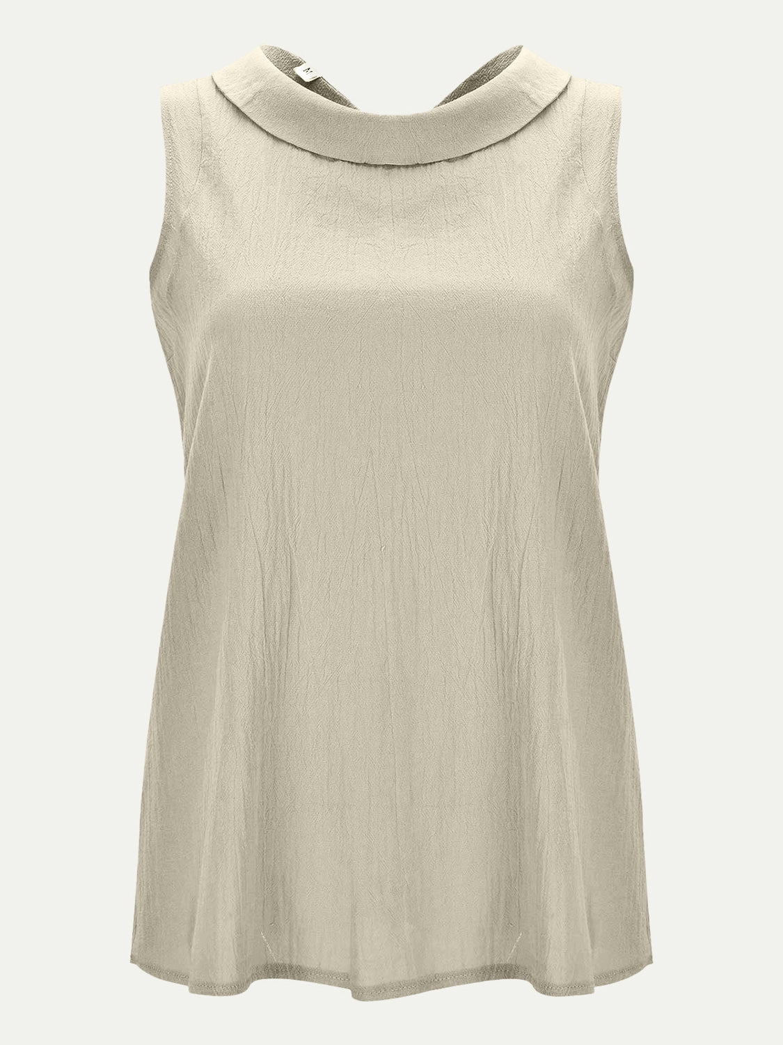 Sleeveless Peter Pan collar blouse in Eggshell with textured fabric.