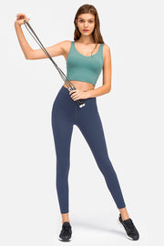 Sculpted Scoop Neck Crop Top in Mint Blue with a V-neck and sleeveless design.