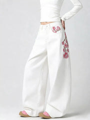 Floral Embroidered Wide-leg Jeans