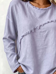 Frayed Hem Dropped Shoulder Blouse in Blush Pink, back view