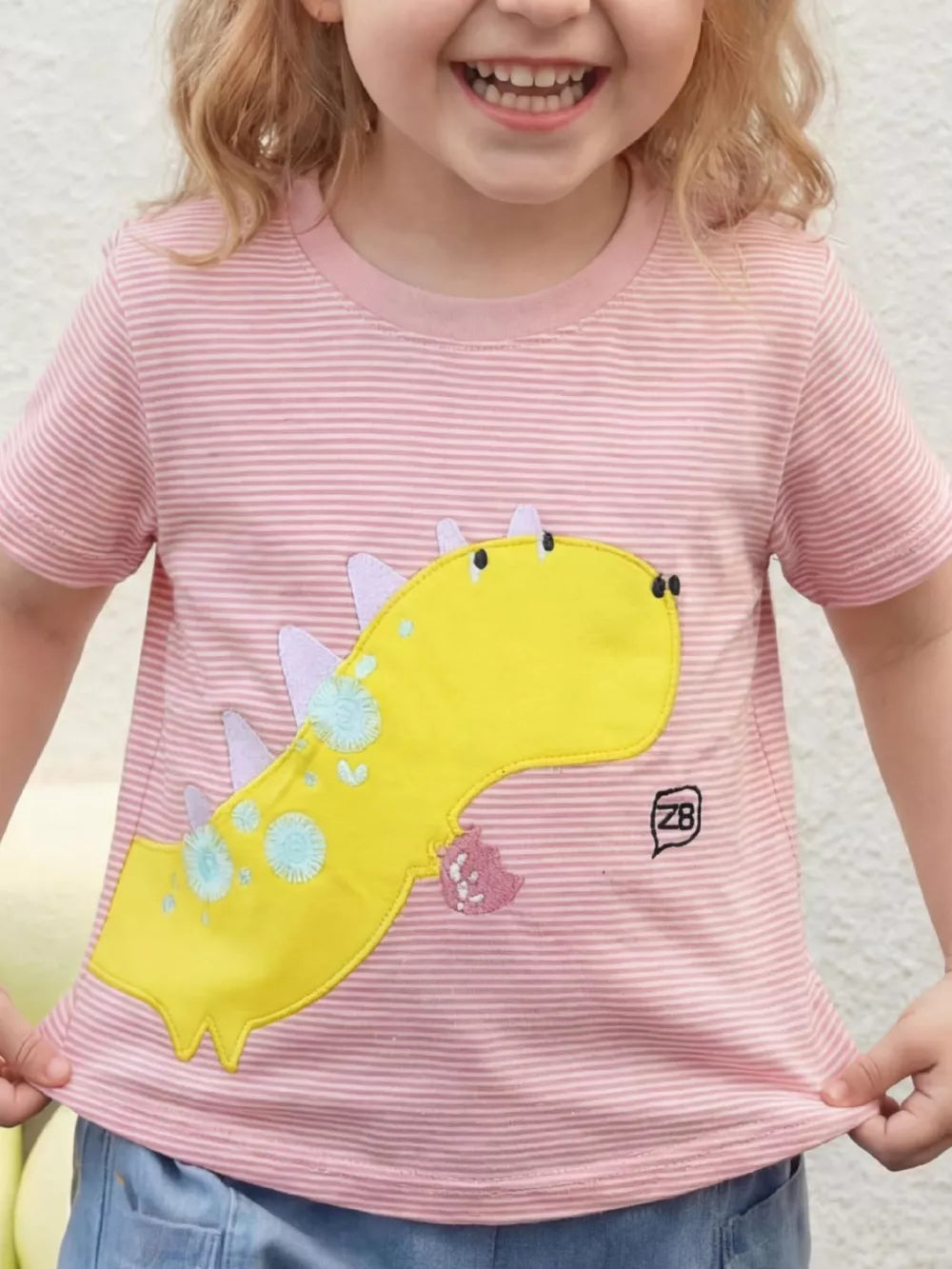 Children's Striped Dinosaur Short Sleeve Tee, front view