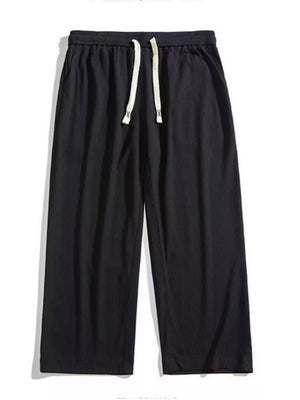Black drawstring wide leg sweatpants with vertical texture
