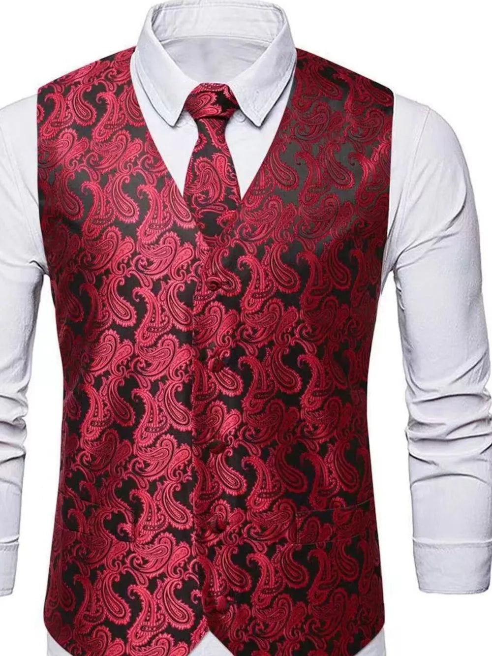 Men's Full Size Paisley Print Button Up Vest, alternate angle
