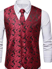 Men's Full Size Paisley Print Button Up Vest, alternate angle