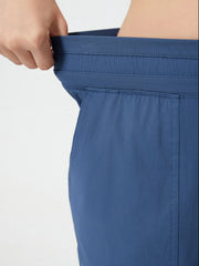 Dusty blue utility shorts with elastic waistband and drawstring detail