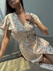 Feminine Floral Flutter Sleeve Midi Dress